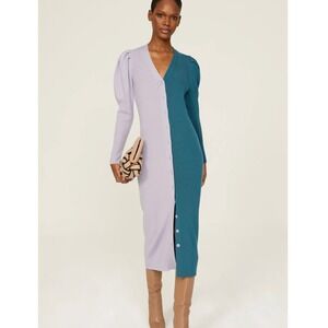 Busayo‎ Dress Women Medium Purple Blue Ribbed Sweater Knit Midi Button Wool